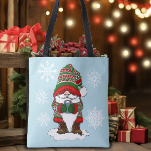 Cosy Christmas Gnome Red Green Winter Cute Tote Bag
