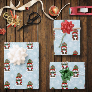 Cosy Christmas Gnome Red Green Winter Cute Wrapping Paper Sheet