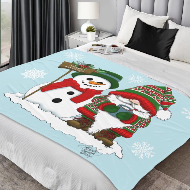 Cosy Christmas Gnome Snowman Winter Holiday Cute Fleece Blanket (Creator Uploaded)