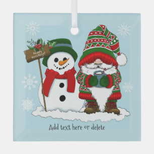 Cosy Christmas Gnome Snowman Winter Holiday Cute Glass Tree Decoration