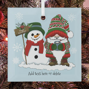 Cosy Christmas Gnome Snowman Winter Holiday Cute Glass Tree Decoration