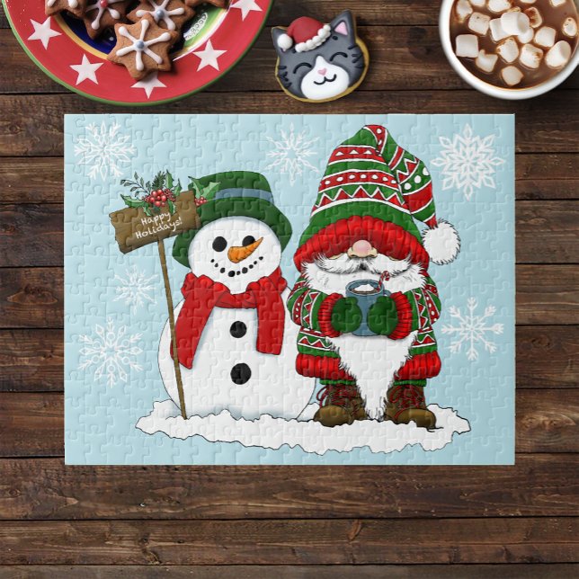 Cosy Christmas Gnome Snowman Winter Holiday Cute Jigsaw Puzzle (Creator Uploaded)