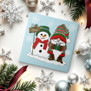 Cosy Christmas Gnome Snowman Winter Holiday Cute Tile