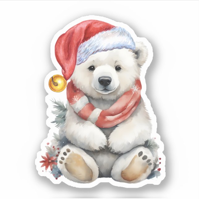 Cosy Christmas Hat Polar Bear with Red Scarf (Front)