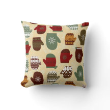 Cosy Christmas Holiday Winter Mittens Throw Pillow