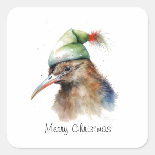 Cosy Christmas Kiwi, custom Square Sticker