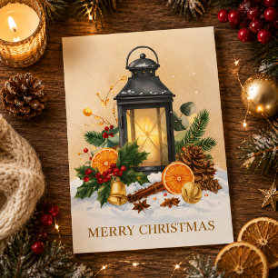 Cosy Christmas Lantern Merry Christmas Holiday Card