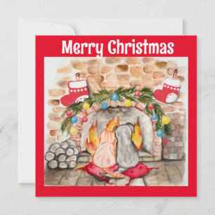 Cosy Christmas mantel with dog and cat Invitation