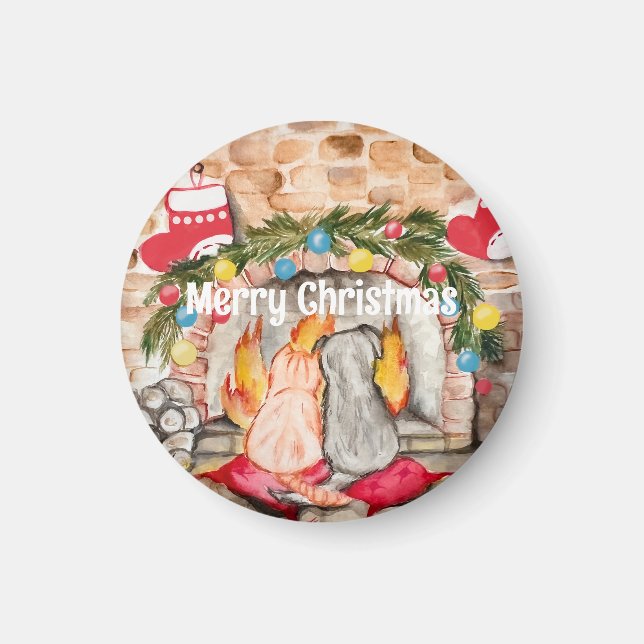 Cosy Christmas mantel with dog and cat Magnet (Front)