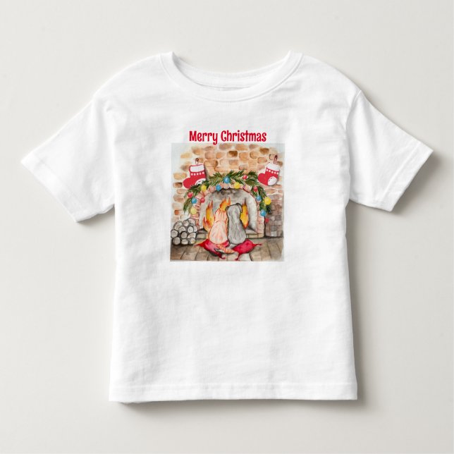 Cosy Christmas mantel with dog and cat Toddler T-Shirt (Front)
