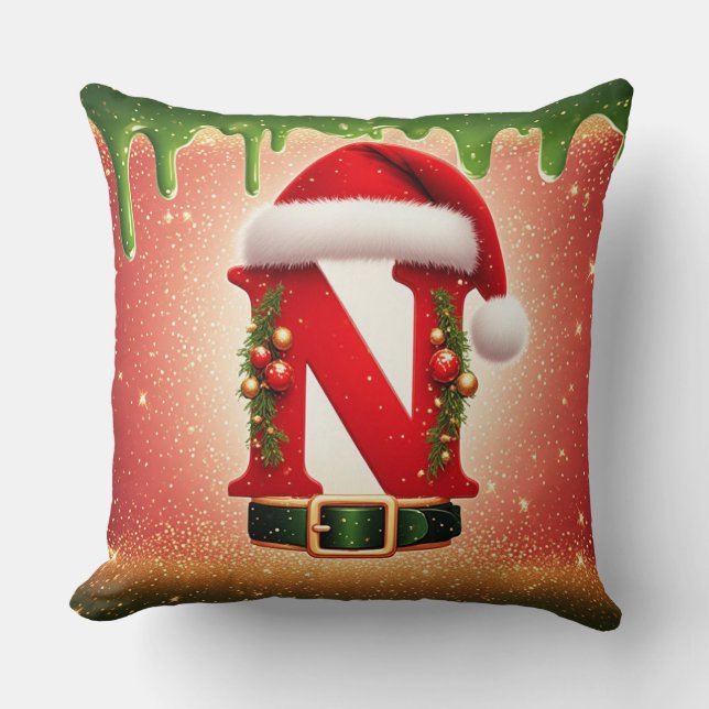 Cosy Christmas Monogram N with Santa Hat  Cushion (Front)