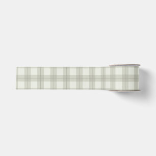 Cosy Christmas Neutral Green Plaid Ribbon Grosgrain Ribbon