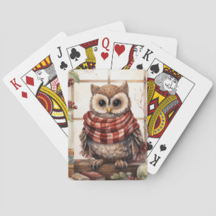 Cosy Christmas Owl Heartwarming Winter Cute Owl Playing Cards