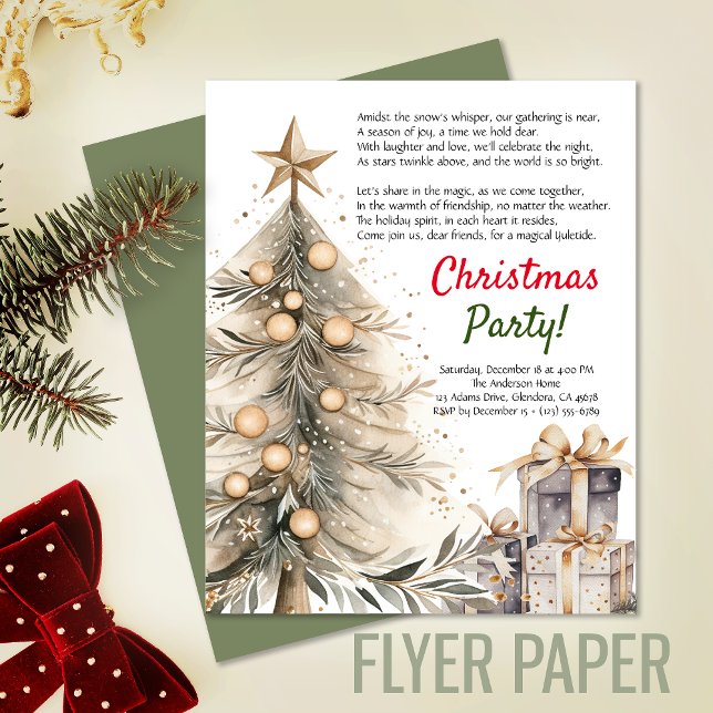 Cosy Christmas Party Xmas Tree | Poem Invitation Flyer (Exceptional value: budget-friendly Christmas invitation for memorable events and cost saving!)