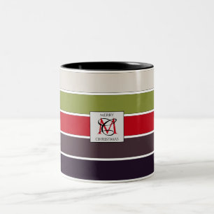 Cosy Christmas Pastel Colour Palette Monogram Two-Tone Coffee Mug