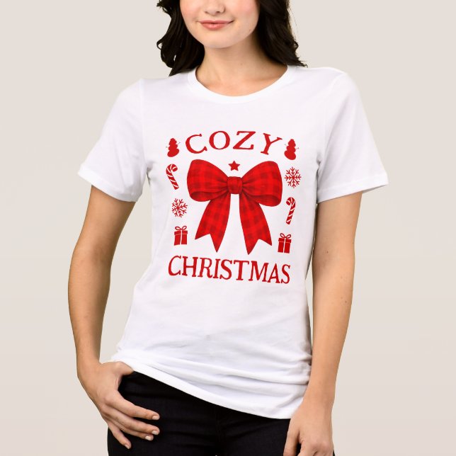 Cosy Christmas Red Gingham Bow Christmas Shirt (Front)