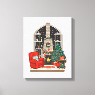 Cosy Christmas Room Scene – Warm Holiday Canvas Print