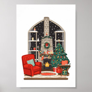 Cosy Christmas Room Scene – Warm Holiday Poster