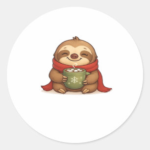 Cosy Christmas Sloth with Hot Chocolate � Cute Win Classic Round Sticker
