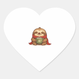 Cosy Christmas Sloth with Hot Chocolate – Cute Win Heart Sticker