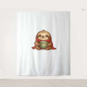 Cosy Christmas Sloth with Hot Chocolate – Cute Win Tapestry