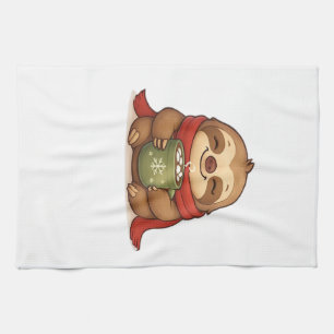 Cosy Christmas Sloth with Hot Chocolate � Cute Win Tea Towel