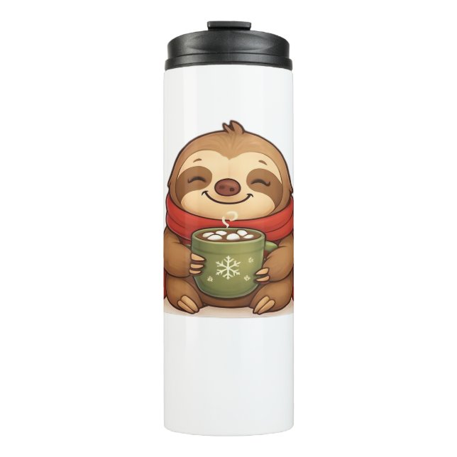 Cosy Christmas Sloth with Hot Chocolate – Cute Win Thermal Tumbler (Front)