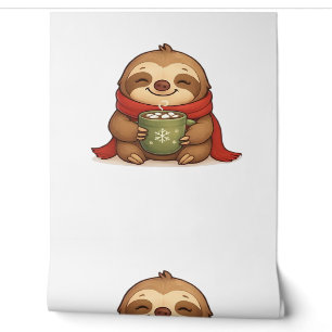 Cosy Christmas Sloth with Hot Chocolate – Cute Win Wallpaper
