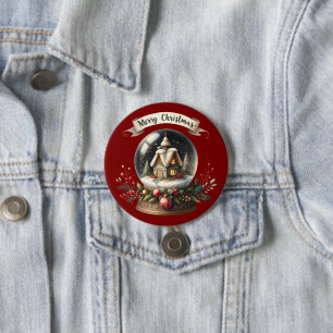Cosy Christmas Snow Globe Cottage Scene 7.5 Cm Round Badge