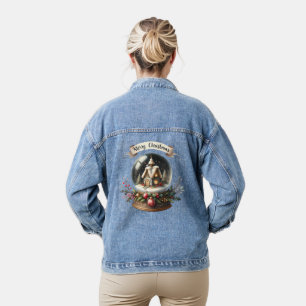 Cosy Christmas Snow Globe Cottage Scene Denim Jacket