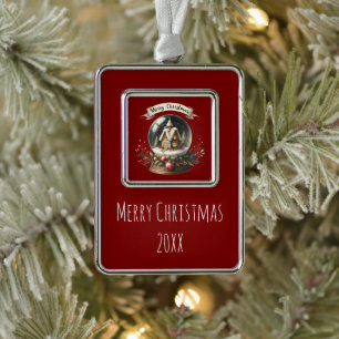 Cosy Christmas Snow Globe Cottage Scene Silver Plated Framed Ornament