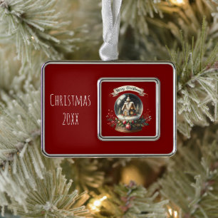 Cosy Christmas Snow Globe Cottage Scene Silver Plated Framed Ornament
