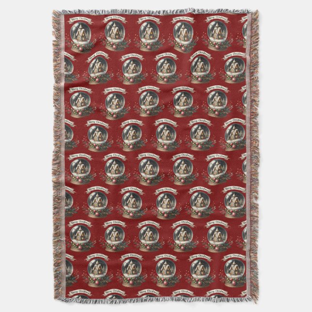 Cosy Christmas Snow Globe Cottage Scene Throw Blanket (Front Vertical)