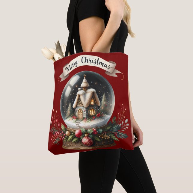 Cosy Christmas Snow Globe Cottage Scene Tote Bag (Close Up)