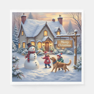 Cosy Christmas Snow Scene Art Napkin