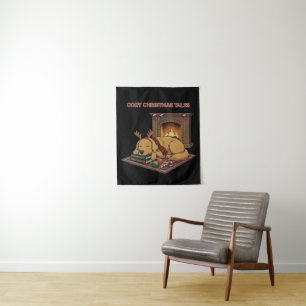 Cosy Christmas Tale   Cute Sleeping Golden Retriev Tapestry