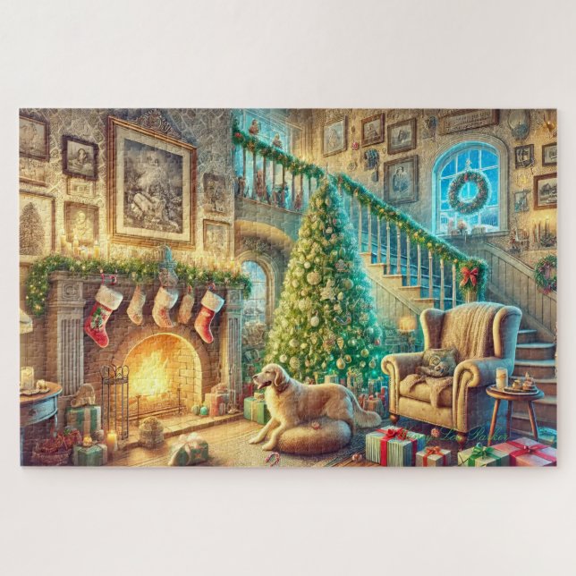 Cosy Christmas Time Festive Living Room Scene Jigsaw Puzzle (Horizontal)