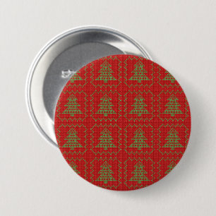 Cosy Christmas tree ugly sweater chequered pattern 7.5 Cm Round Badge