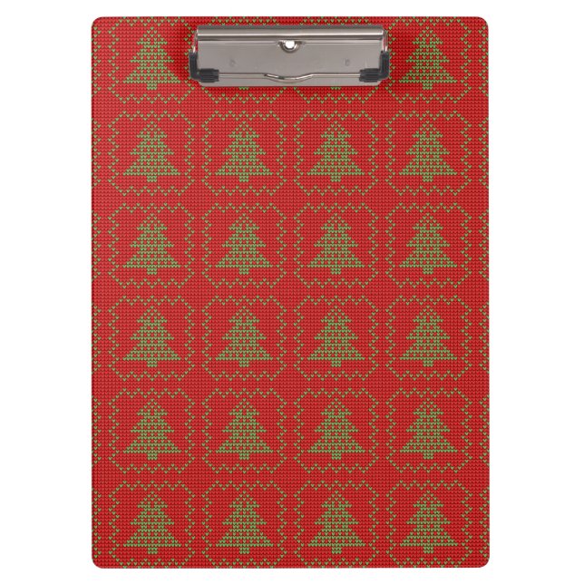 Cosy Christmas tree ugly sweater chequered pattern Clipboard (Front)