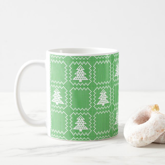 Cosy Christmas tree ugly sweater chequered pattern Coffee Mug (With Donut)