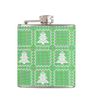 Cosy Christmas tree ugly sweater chequered pattern Hip Flask