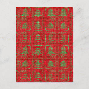 Cosy Christmas tree ugly sweater chequered pattern Holiday Postcard