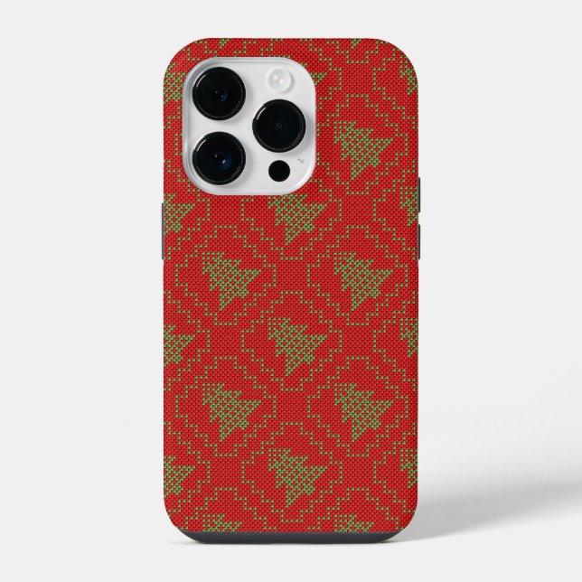 Cosy Christmas tree ugly sweater chequered pattern iPhone Case (Back)