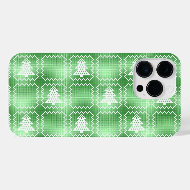 Cosy Christmas tree ugly sweater chequered pattern iPhone Case (Back Horizontal)