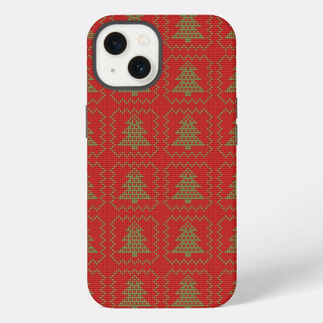 Cosy Christmas tree ugly sweater chequered pattern iPhone Case (Back)