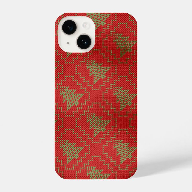 Cosy Christmas tree ugly sweater chequered pattern iPhone Case (Back)