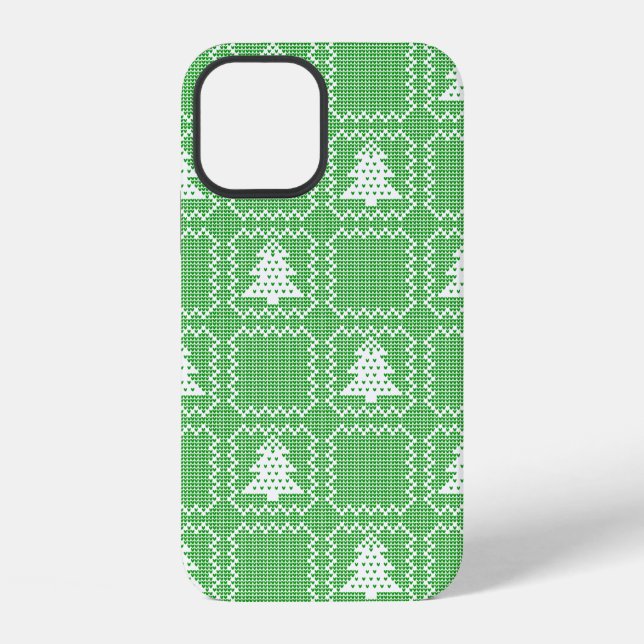 Cosy Christmas tree ugly sweater chequered pattern iPhone Case (Back)