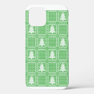 Cosy Christmas tree ugly sweater chequered pattern iPhone 12 Case
