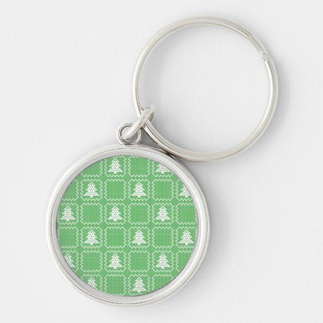 Cosy Christmas tree ugly sweater chequered pattern Key Ring (Front)