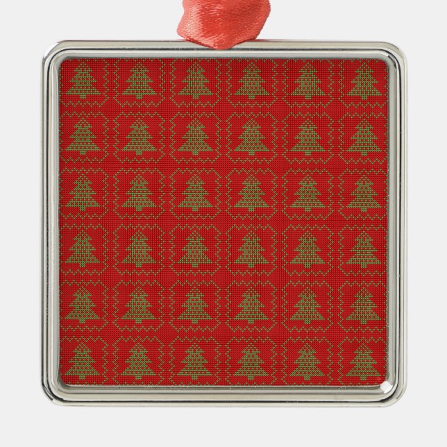 Cosy Christmas tree ugly sweater chequered pattern Metal Tree Decoration (Front)